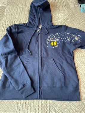 Chase Authentics Navy Blue Zip Hoodie with Yellow Accent Jimmy Johnson vintage